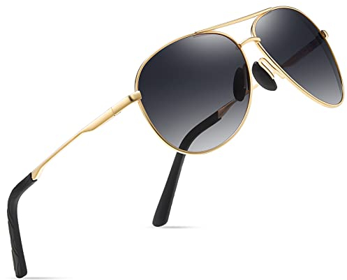 wearPro Sonnenbrille-Herren-Damen-Polarisiert Premium Metallrahmen Sonnenbrillen Unisex mit UV400 Schutz Vintage Schwarz Fahrerbrille (3-Gold Rahmen/Schwarzer Farbverlauf)