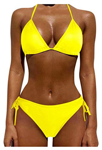 Push Piece Femmes Deux Ensembles Taille Maillot De Bain Bikini Beachwear Up Plus Maillots De Bain Tankinis Ensemble Maillot De Bain Une Pièce Fille Haut De Bikini Jaune Fluo