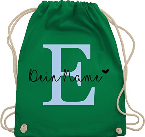 Turnbeutel Rucksack - Name anpassbar Buchstabe Herzchen I Geschenk Initialen - Unisize - Grün - sportbeutel+personalisiert+kinder schulkind beutel buchstaben e turnsack kind
