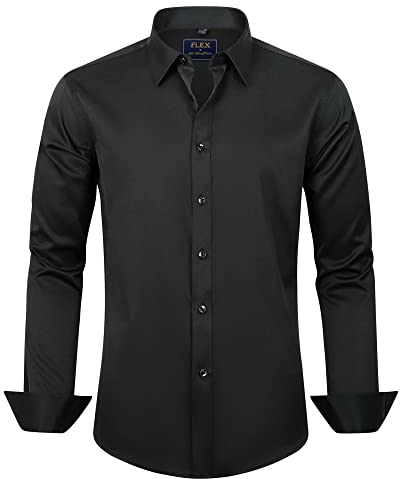 J.VER Hemd Herren Langarm mit Knopflist Männer Regular Fit Herrenhemden Bügelleichtes Hochzeit Freizeithemden Businesshemden,Schwarz,XL