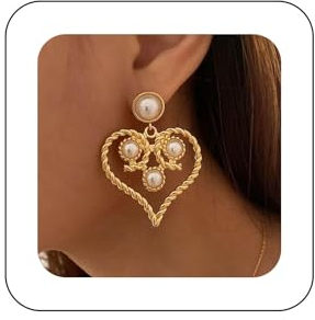 Yienate Boho Perle Herz Baumeln Tropfen Ohrringe Gold Barock Perle Ohrringe Herz Reif Tropfen Ohrringe Perle Ohrstecker Erklärung Hochzeit Prom Herz Ohrringe Schmuck Für Frauen Und Mädchen