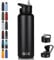 HASLE OUTFITTERS 40oz Stainless Steel Water Bottle, Vacuum Insulated Double Walled Leak Proof Sports Water Bottle with 2 Lids (Straw and Spout Lid) Thermo Mug Keep Cold and Hot(Black,1)