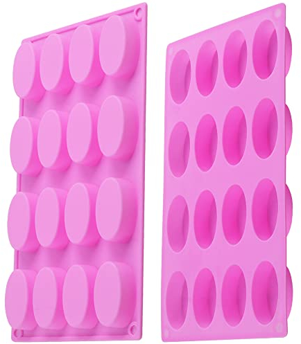 Newk Moldes ovalados de silicona para jabón, 2 paquetes de 16 cavidades, mini molde de jabón hecho a mano para viajes, C074042301