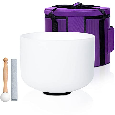 SOUNDELLO White E Note 8 inch Quartz Crystal Singing Bowl, for Healing Mindfulness Meditation Yoga Sound Baths, with Case Rubber Mallet