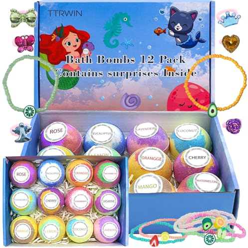 TTRWIN Bath Bomb Gift Set,with Toys Inside Surprise, Organic and All Natural Ingredients Bubble Bath Bombs Fizzes Spa Ideal Birthday Easter for Boys & Girls (Girls)