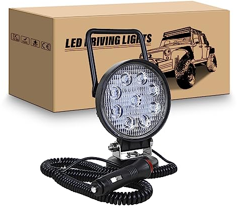 RIGIDON Led arbeitsscheinwerfer mit magnetfuß, 4 Zoll 10cm 27W led flutstrahler auto magnet 12V offroad beleuchtung für Auto SUV ATV Traktor LKW 4x4 Boot,6000K Weiß suchscheinwerfer, arbeitslicht