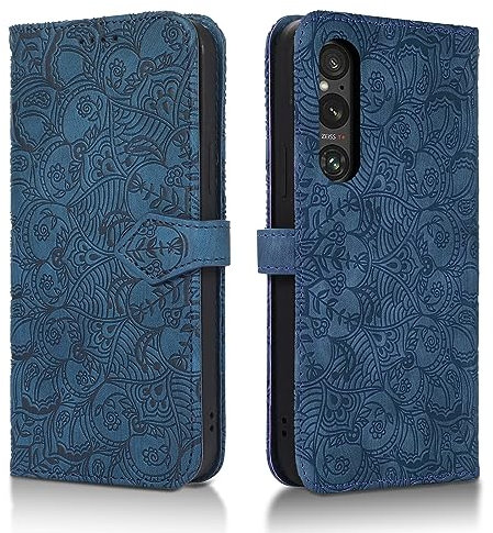 Succtopy Handyhülle für Sony Xperia 1 V - PU Leder Hülle Mit Kartenfächer und Standfunktion - Klapphülle Flip Wallet Cover Case Schutzhülle - Blau