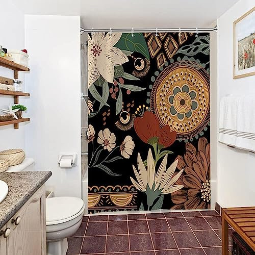 Uiiooazy Duschvorhang 150x180cm, Duschvorhang Grüne Blätter Boho Blumen Tropisch Abstrakt Duschvorhänge Anti Schimmel Stoff Waschbar Wasserdicht Polyester Bad Vorhang mit 10 Haken für Badezimmer