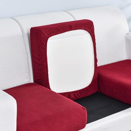 Edumov Sofa Sitzkissenbezug, Stretch Sofasitzbezug, Taillierter Sofasitzbezug, Weicher Sofakissen Schonbezüge Möbelschutzbezug, Ersatz für Einzelkissen(1-Sitzer, Rot)