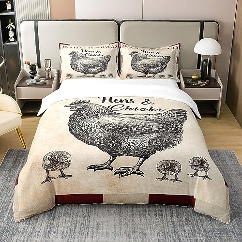 Glückliches Thanksgiving 100% Natürliche Baumwolle Bettbezug,Hühner Küken Bettwäsche Set 135x200,Bauernhof Tier Scheune Erhöht Tröster Bezug,Herbst Herbst Ernte Bett Set mit 1 Kissenbezug Heim Dekor