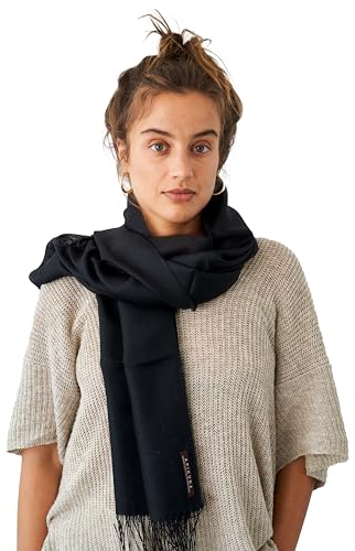 Apikuna® Premium Schal aus 70% Baby Alpaka, 30% Seide (200x70cm, Schwarz) – Eleganter Pashmina für Damen & Herren, alle Jahreszeiten – Perfekt für besondere Momente