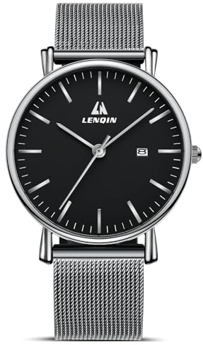LN LENQIN Uhren Herren Edelstahl Herren Uhr 30M wasserdichte Analoge Quarz Uhren Armbanduhren mit Datum Mode Freizeit Uhren für Männer