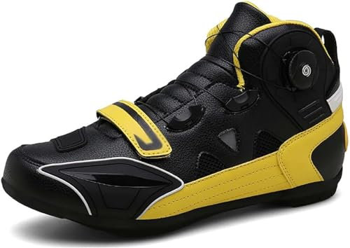 QmEna Motorradstiefel aus Leder für Herren, Motorradschuhe, Motocross-Schutz, für Straßenmotorräder, lässige Turnschuhe, atmungsaktiv, rutschfest, wasserdichte Sohle yellow,39
