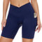 SIMIYA Radlerhose Damen Sporthose Kurze Leggings High Waist mit Tasche Unterhosen V-förmiges Design Sommer für Yoga Gym（Blau V-förmiges，L）