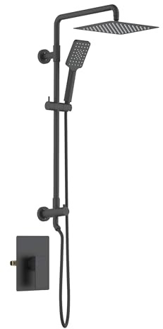 KIBI Cube 2-Function Wall Mounted Rain Shower Column, Matte Black | Bathroom Shower Faucet System with Solid Brass Rough-In Valve, 10 Rain Shower Head | Easy Temperature Control, KSC404