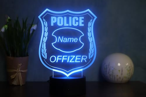 Optechvisual Personalisiertes LED Nachtlicht Polizei Geschenk für Polizeifans, LED Polizeimarke