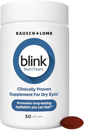 Blink NutriTears Clinically Proven Supplement for Dry Eyes, Eye Care with Lutein & Zeaxanthin and Vitamin D to Hydrate Eyes from Within for Long-Lasting Relief, 50 Softgels