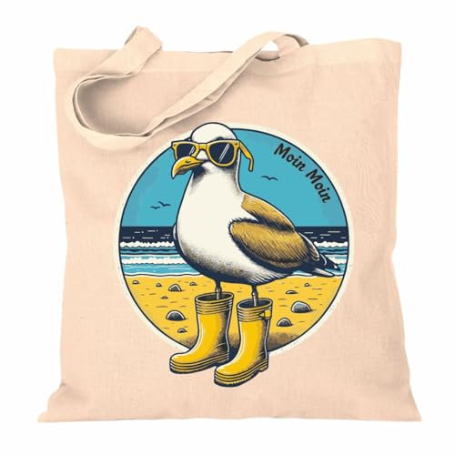 Stoffbeutel Baumwolltasche Jutebeutel Lange Henkel Moin Moin Sommer Meer Möwe