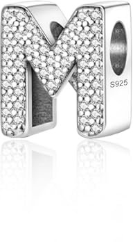 Jokmeo 925 Sterling Silber Buchstaben Charms mit Cubic Zirkonia Steinen, Alphabet A-Z Buchstaben Bead fit Pandora Armbänder für Frauen Mädchen Geburtstag DIY Schmuck Geschenk