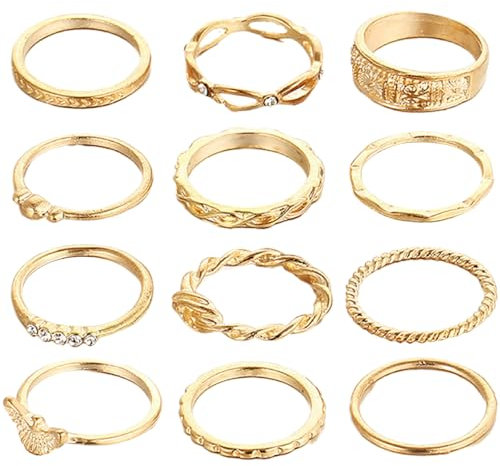 Yeory Ring -Set, 12pcs 3 Größen Gold Knöchelringe für Frauen mit Strasssteinen, Wasserdichten billigen Ringen, modische Vintage -Finger -Ringe für Frauen, Knöchelringe für Frauen