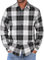 COOFANDY Herren Langarm Kariertes Hemd Casual Trachten Herrenhemd Regular Fit Arbeitshemd Basic Plaid Shirt mit Taschen Schwarz-Weiß M