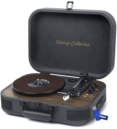 Platine Vinyle Muse MT-207 DGB,33/45/78Trs, Stéréo 2x5W - Bluetooth, Port USB pour Lecture/encodage,Noir et Bois+clé USB 32gigas