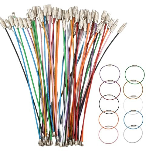 Shengxi 50 Piezas Llaveros de Alambre de Acero Cadenas de Llaveros de Bucle de Cable 15 CM Anillas llaveros para Colgar ArtíCulos al Aire Libre Senderismo e Etiquetas de Equipaje(10 Colores)