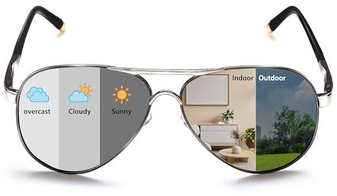 ROCKNIGHT Pilot Sonnenbrille für Männer Polarisierte photochromatische Fahrsonnenbrille UV400 Outdoor Indoor Schattierungen für Männer