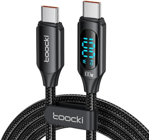 toocki 100W USB C auf USB C Kabel, 1M 5A Schnellladekabel Ladekabel PD QC5.0 with LED Display,Kompatibel mit iPhone 16/16 Pro/16 Pro Max MacBook Pro Air iPad Pro Air Galaxy S24 S23 Pixel Switch