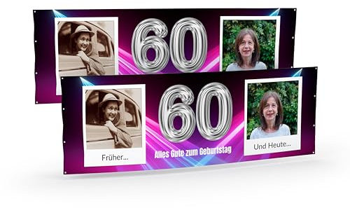 Banner selbst gestalten mit Foto und Text Lila I Geburtstagsbanner (50cm x 150cm) personalisiert für Männer und Frauen I Fahne selbst gestalten