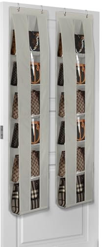 Lirex Handtaschen Organizer Über Tür, 2er Set mit 6 Etagen, platzsparender Organizer zur Aufbewahrung und Organisation von Handtaschen, ideal für Tür oder Schrank, Handtaschenhalter, Grau