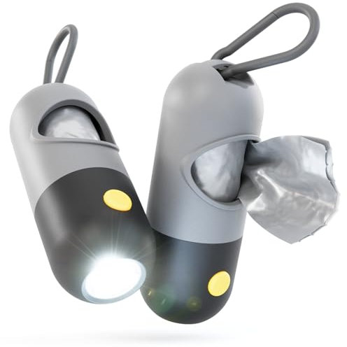 greate 2x Kotbeutelspender mit Taschenlampe & Karabinerhaken - Kotbeutelspender für Hundeleine - Hundekotbeutelspender inkl. 30 Kotbeutel - Hundekotbeutel Halter - Kotbeutelspender für Hunde