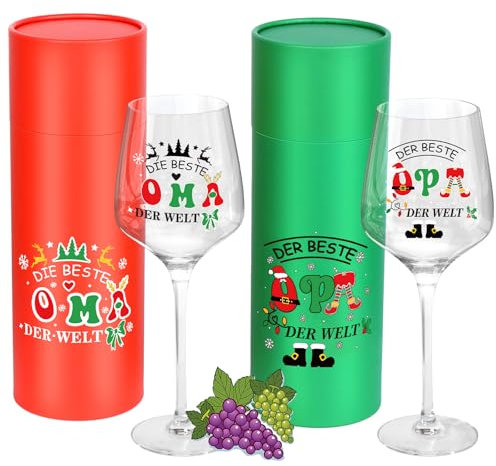 FHzytg Weihnachtsgeschenke für Oma und Opa, Rotweingläser Set Großeltern Geschenke, Weingläser mit Gravur, Rotweingläser Weißweinglas, Groß Bruchsicher, Geschenk Großeltern Weihnachten