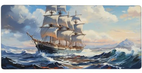 Tappetino Mouse XXL 700x400x3 mm, Barca a vela Tappetino Mouse Gaming Mare Mouse Pad, Superficie di Tessuto Lmpermeabile, Tracciamento Fluido e Preciso, Tappetini Mouse, Base in Gomma Antiscivolo