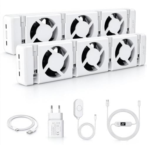 Sorlpv Heizkörper Ventilator mit Smartes Thermostatschalter, 3 Fans Heizkörperverstärker für Heizungen, Effizienz der Heizung, Bis zu 25% Energie Einsparen, Geräuscharm Heizungsventilator (Duo Set)