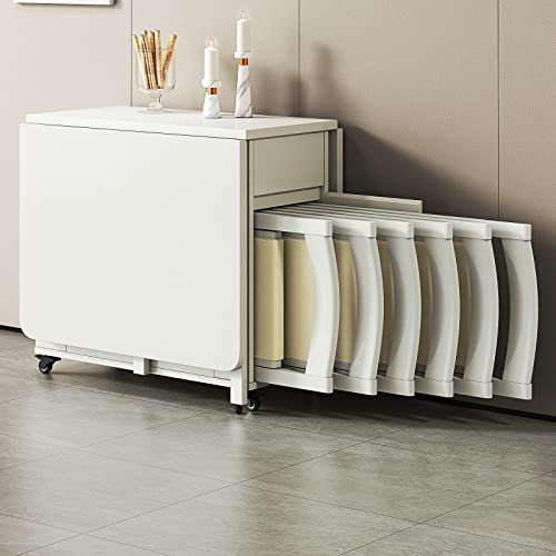 Juego de mesa de comedor Drop Leaf con 6 sillas, mesa de cocina plegable extensible, ahorro de espacio, muebles móviles para el hogar, sala de estar, restaurante