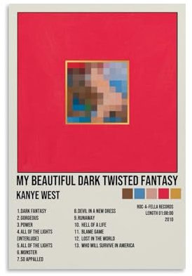Leinwandbild, Motiv: Kanye West, wunderschönes dunkles gedrehtes Künstler-Album-Cover, Poster, Leinwandmalerei, Poster, Ölgemälde, Druck, Poster, Kunstalbum, Wohnzimmer-Dekoration, Leinwand, Art-Deco,