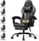 Devoko Gaming Stuhl Massage, Bürostuhl Ergonomisch Mit fußstütze und Massage-Lendenkissen, Gamer Stuhl verstellbare Rückenlehne 90-150°, Gamingstuhl 150 kg belastbarkeit, Grau