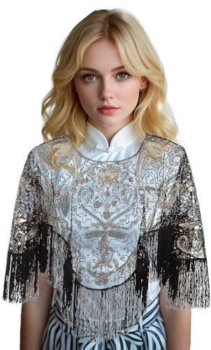Vxcbad 20er Jahre Damen-Kostüm, Glitzerjacke, Sequin-Schal, Stola für Abendkleid, Gatsby-Party-Accessoire, Gold