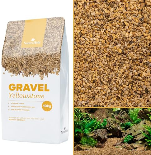NatureHolic Naturkies Yellowstone River | Natürlicher Aquarium Kies | Natürlicher Flusskies für Aquarien mit feiner Körnung 2-4 mm | Perfekt für Naturaquarien, Bodengrund & Deko | 10kg