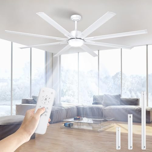 Airwit 183cm Extra Grande 8 Aspas de Aluminio Ventilador de Techo con Luz y Mando, Silencioso Lampara Ventilador Techo con Reversible Motor DC para Exterior Terraza, Habitación Grande