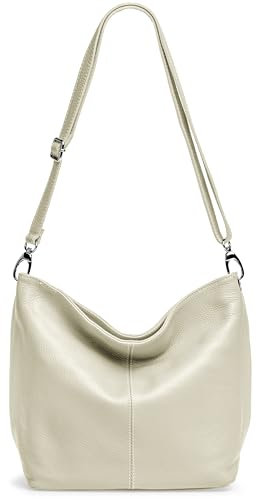 Caspar Klassisch Elegante Leder Handtasche Damen Tasche mit verstellbarem Schultergurt - PREMIUM LINE - Modell No.803 - Made in Italy, Farbe:beige, Accessoires:One Size