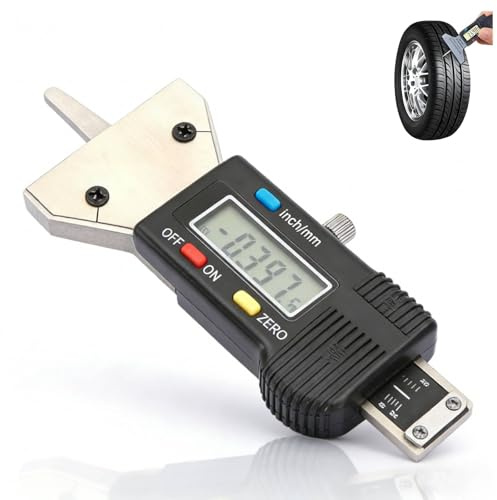 Telituny Medidor de Profundidad de Neumáticos, 0-25 mm Digital Medidor de Profundidad Banda Rodadura con Pantalla LCD, Calibre Digital Detección Neumáticos de Acero Inoxidable para Turismos LKW Motor