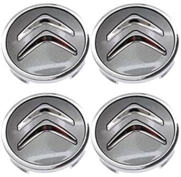 OUXVSLJA 4 pièces Auto Cache Moyeux pour Citroen C3 2013-2017,étanche et Antirouille Les Capuchons De Moyeu Jante Couvercle Anti Poussière,60mm-Grey