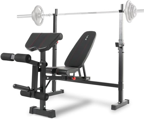 ISE Multifunktionale Hantelbank, Verstellbare Trainingsbank für Zuhause Beincurler, Klappbare Fitnessbank Hantelablage 7Stufen Höhenverstellung, Geneigter Rückenlehne, Bankdrücken/Sport Bank Klappbar