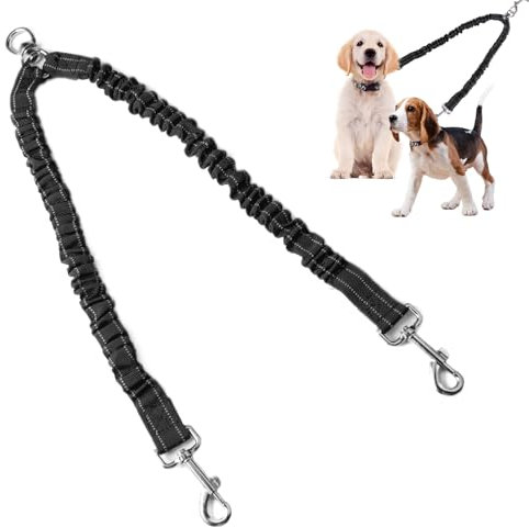 Correa Doble para Perros,Correa Perro Doble Enganche,Correas para Perros Extensible,Reflectante,360° Giratorio,Correas Antitirones Perro Antibobinado,Dog Leash for 2 Dogs,50-80 cm Longitud Extensible