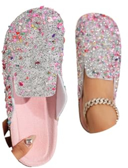 Minetom Mules Et Sabots Femme Paillettes Chaussons Liège Pantoufles Confortable Fermé Semelles Chaussures De Jardin Sandales A Rose Clair 39 EU