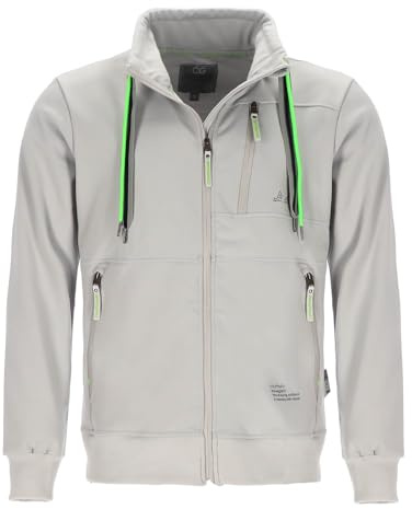 Coastguard Herren Sweatjacke mit Stehkragen mit Kordelband - Jacke mit wasserdichtem Reißverschluss in Hellgrau Größe XXL