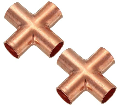 PATIKIL 3/4(19.05mm) Raccord De Tuyau En Cuivre Croisé, 2 Pcs Raccord De Tuyau À 4 Voies Pour Soudage En Cuivre Pour Plomberie Climatisation Réfrigération