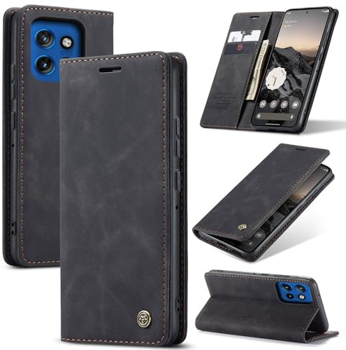 Cracedily Funda para Motorola Moto Edge 50 Neo Case, Carcasa Protectora Antigolpes Case, Soporte Plegable, Ranura para Tarjeta, Cover Cuero PU Carcasa Moto Edge 50 Neo, Negro